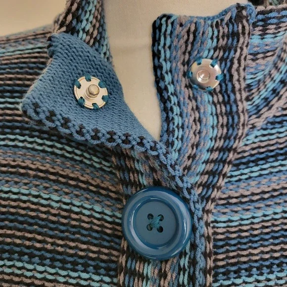 Croft & Barrow Cardigan Sweater XL Blue Striped Button Collar Soft Grandmacore - Picture 4 of 13